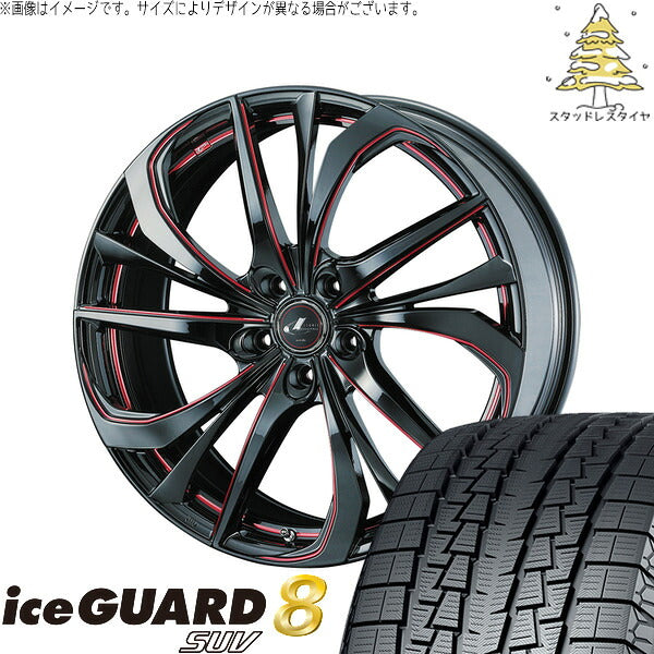 ヨコハマタイヤ アイスガード8 SUV 235/55R18 ＋ レオニス TE ブラック/SCマシニングレッド 18インチ 8J +42 5H114.3P スタッドレス・ホイール4本セット。1枚目。
