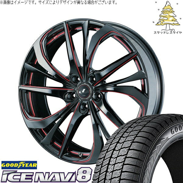 グッドイヤー アイスナビ8 215/50R17 ＋ レオニス TE ブラック/SCマシニングレッド 17インチ 6.5J +53 5H114.3P スタッドレス・ホイール4本セット。1枚目。