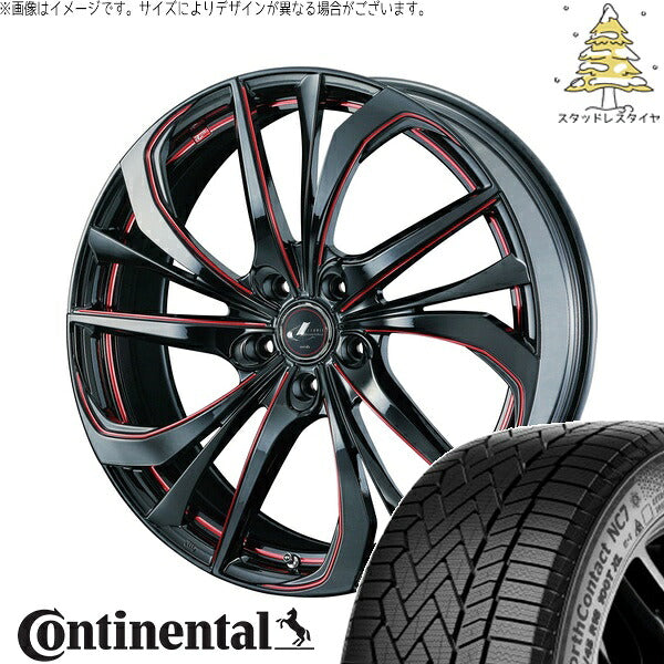 コンチネンタル ノースコンタクト NC7 225/55R18 ＋ レオニス TE ブラック/SCマシニングレッド 18インチ 8J +42 5H114.3P スタッドレス・ホイール4本セット。1枚目。