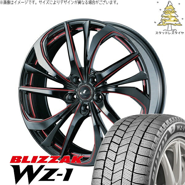 ブリヂストン ブリザック WZ-1 225/55R18 ＋ レオニス TE ブラック/SCマシニングレッド 18インチ 8J +42 5H114.3P スタッドレス・ホイール4本セット。1枚目。