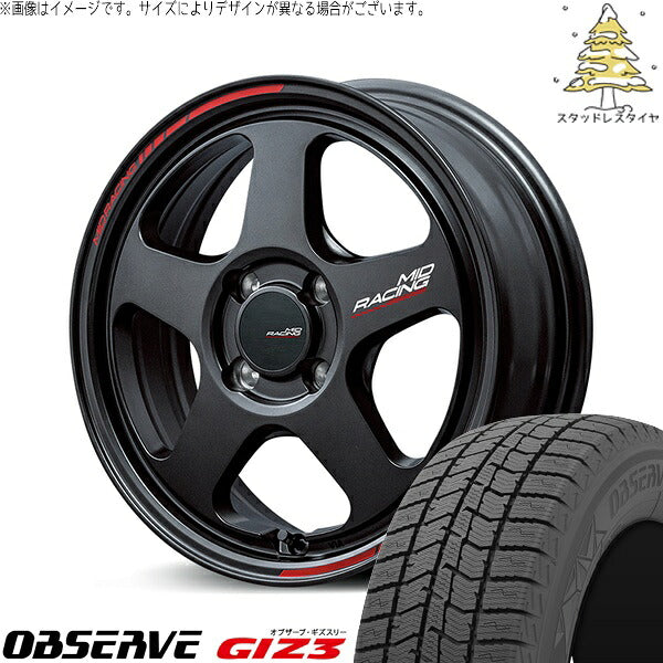トーヨータイヤ オブザーブ ギズスリー (OBSERVE GIZ3) 165/55R15 ＋ MIDレーシング TR50 ターマックブラック 15インチ 5J +45 4H100P スタッドレス・ホイール4本セット。1枚目。