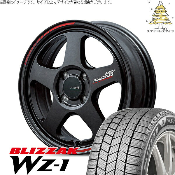 ブリヂストン ブリザック WZ-1 (BLIZZAK WZ-1) 165/55R15 ＋ MIDレーシング TR50 ターマックブラック 15インチ 5J +45 4H100P スタッドレス・ホイール4本セット。1枚目。