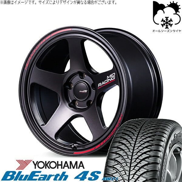 ヨコハマタイヤ ブルーアース4S AW21 235/55R18 ＋ MIDレーシング TR50 ターマックブラック 18インチ 8J +45 5H114.3P オールシーズン・ホイール4本セット。1枚目。
