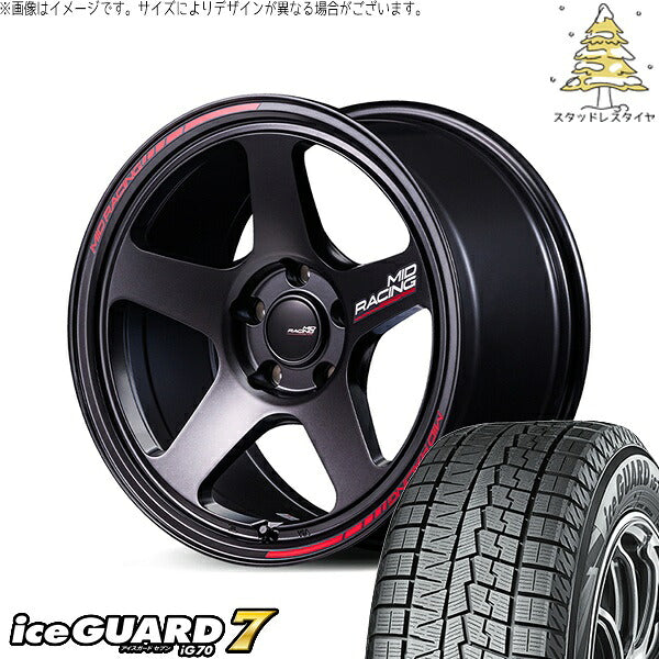 ヨコハマタイヤ アイスガードセブン IG70 225/50R18 ＋ MIDレーシング TR50 ターマックブラック 18インチ 8J +45 5H114.3P スタッドレス・ホイール4本セット。1枚目。