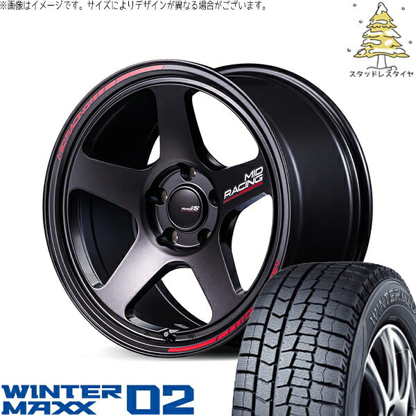 ダンロップ ウィンターマックス02 225/45R18 ＋ MIDレーシング TR50 ターマックブラック 18インチ 8J +45 5H114.3P スタッドレス・ホイール4本セット。1枚目。