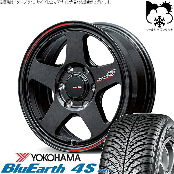 ヨコハマタイヤ ブルーアース4S AW21 215/65R16 ＋ MIDレーシング TR50 ターマックブラック 16インチ 6.5J +38 6H139.7P オールシーズン・ホイール4本セット。1枚目。