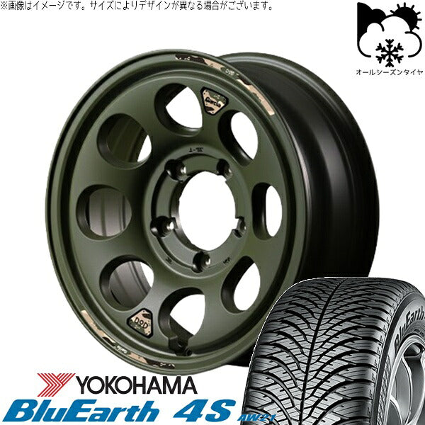 ヨコハマタイヤ ブルーアース4S AW21 215/70R16 ＋ MIDホイール x DOD ウシャリン セミグロスODグリーン 16インチ 6J -5 5H139.7P オールシーズン・ホイール4本セット。1枚目。