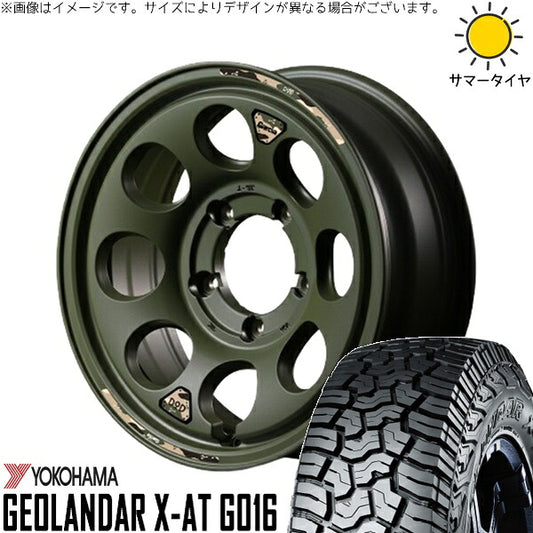 ヨコハマタイヤ ジオランダー X-A/T G016 (GEOLANDAR X-A/T G016) 225/75R16 ＋ MIDホイール x DOD ウシャリン セミグロスODグリーン 16インチ 5.5J +20 5H139.7P サマー・ホイール4本セット。1枚目。