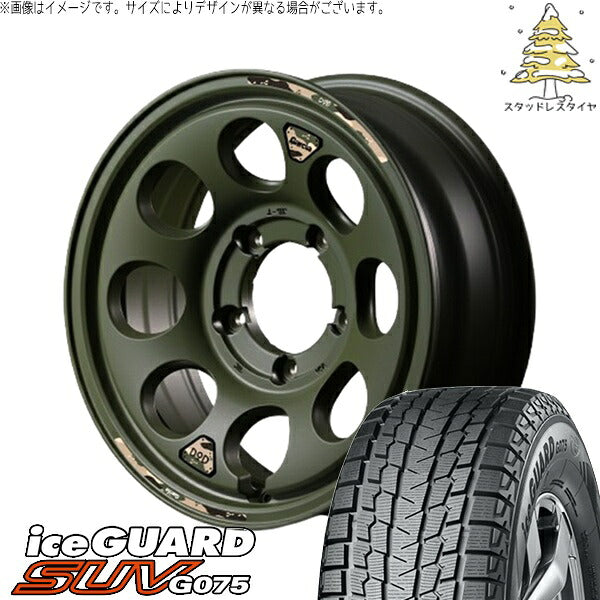 ヨコハマタイヤ アイスガード SUV G075 185/85R16 ＋ MIDホイール x DOD ウシャリン セミグロスODグリーン 16インチ 5.5J +20 5H139.7P スタッドレス・ホイール4本セット。1枚目。