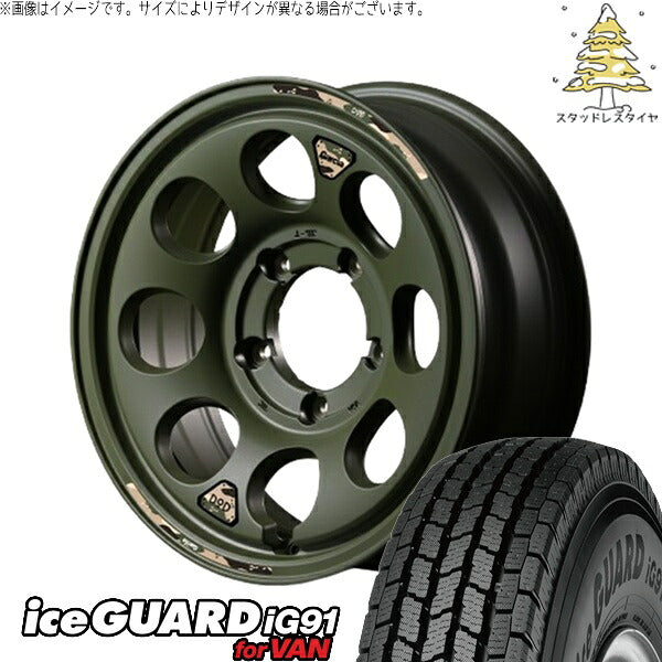 ヨコハマタイヤ アイスガード91 IG91 185/85R16 ＋ MIDホイール x DOD ウシャリン セミグロスODグリーン 16インチ 5.5J +20 5H139.7P スタッドレス・ホイール4本セット。1枚目。
