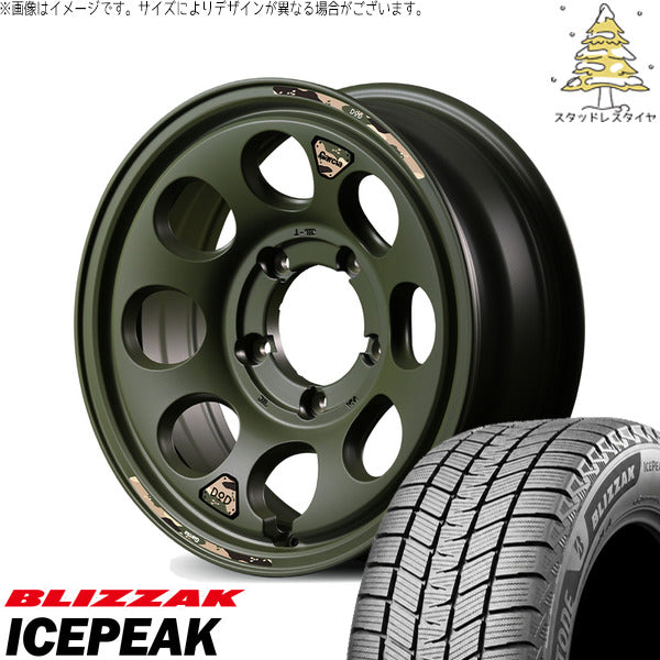 ブリヂストン ブリザック ICEPEAK 175/80R16 ＋ MIDホイール x DOD ウシャリン セミグロスODグリーン 16インチ 5.5J +20 5H139.7P スタッドレス・ホイール4本セット。1枚目。