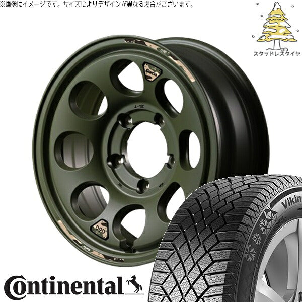 コンチネンタル バイキングコンタクト7 215/70R16 ＋ MIDホイール x DOD ウシャリン セミグロスODグリーン 16インチ 5.5J +20 5H139.7P スタッドレス・ホイール4本セット。1枚目。