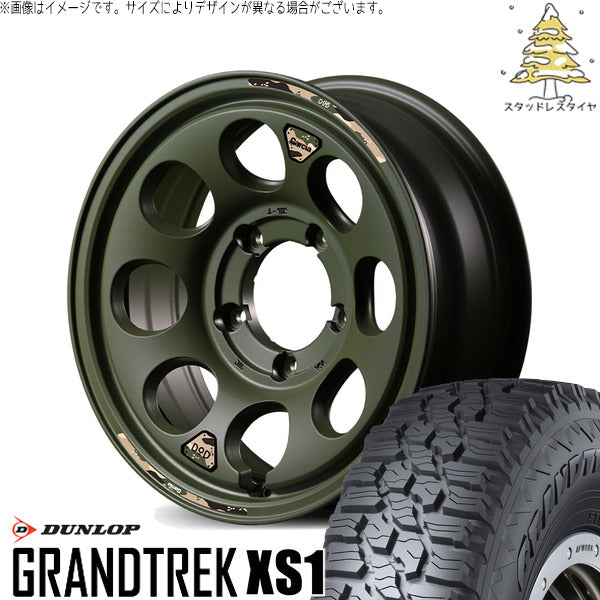 ダンロップ グラントレック XS1 185/85R16 ＋ MIDホイール x DOD ウシャリン セミグロスODグリーン 16インチ 5.5J +20 5H139.7P スタッドレス・ホイール4本セット。1枚目。