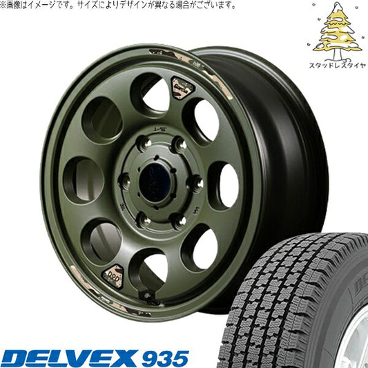 トーヨータイヤ デルベックス 935 195/80R15 ＋ MIDホイール x DOD ウシャリン セミグロスODグリーン 15インチ 6J +33 6H139.7P スタッドレス・ホイール4本セット。1枚目。
