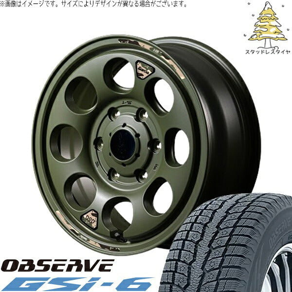 トーヨータイヤ オブザーブ Gsi-6 215/70R16 ＋ MIDホイール x DOD ウシャリン セミグロスODグリーン 16インチ 6.5J +38 6H139.7P スタッドレス・ホイール4本セット。1枚目。