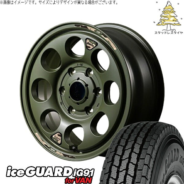 ヨコハマタイヤ アイスガード91 (iceGUARD91 IG91) 215/70R15 ＋ MIDホイール x DOD ウシャリン セミグロスODグリーン 15インチ 6J +33 6H139.7P スタッドレス・ホイール4本セット。1枚目。