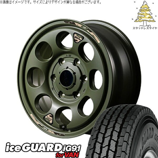 ヨコハマタイヤ アイスガード91 IG91 215/70R15 ＋ MIDホイール x DOD ウシャリン セミグロスODグリーン 15インチ 6J +33 6H139.7P スタッドレス・ホイール4本セット。1枚目。