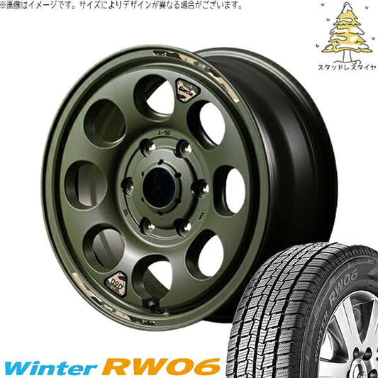 ハンコック ウィンター RW06 195/80R15 ＋ MIDホイール x DOD ウシャリン セミグロスODグリーン 15インチ 6J +33 6H139.7P スタッドレス・ホイール4本セット。1枚目。