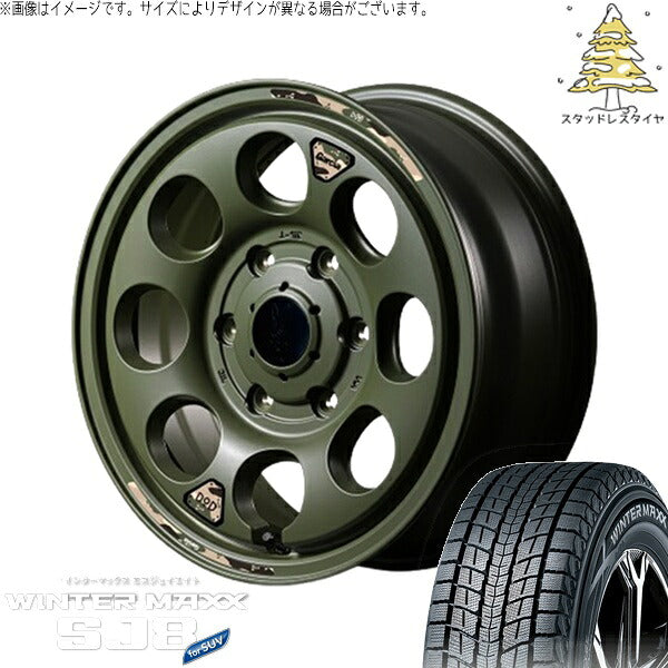 ダンロップ ウィンターマックス SJ8+ 215/65R16 ＋ MIDホイール x DOD ウシャリン セミグロスODグリーン 16インチ 6.5J +38 6H139.7P スタッドレス・ホイール4本セット。1枚目。