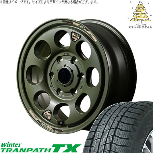 トーヨータイヤ ウィンタートランパス TX 215/70R15 ＋ MIDホイール x DOD ウシャリン セミグロスODグリーン 15インチ 6J +33 6H139.7P スタッドレス・ホイール4本セット。1枚目。
