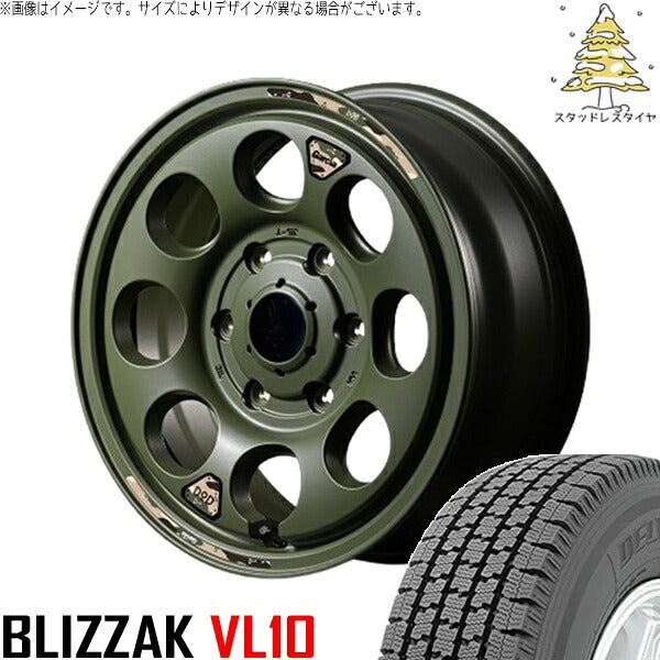 ブリヂストン ブリザック VL10 (BLIZZAK VL10) 195/80R15 ＋ MIDホイール x DOD ウシャリン セミグロスODグリーン 15インチ 6J +33 6H139.7P スタッドレス・ホイール4本セット。1枚目。