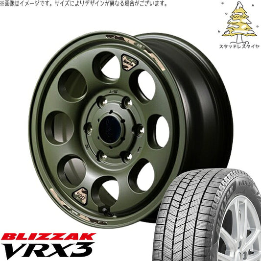 ブリヂストン ブリザック VRX3 215/70R15 ＋ MIDホイール x DOD ウシャリン セミグロスODグリーン 15インチ 6J +33 6H139.7P スタッドレス・ホイール4本セット。1枚目。