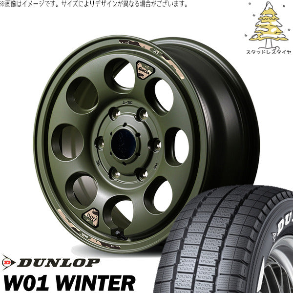 ダンロップ W01 WINTER 215/65R16 ＋ MIDホイール x DOD ウシャリン セミグロスODグリーン 16インチ 6.5J +38 6H139.7P スタッドレス・ホイール4本セット。1枚目。