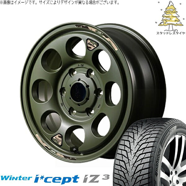 ハンコック ウィンターアイセプト IZ3 W636 215/65R16 ＋ MIDホイール x DOD ウシャリン セミグロスODグリーン 16インチ 6.5J +38 6H139.7P スタッドレス・ホイール4本セット。1枚目。