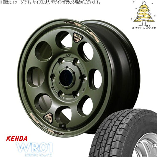 ケンダ アイステックバン WR01 195/80R15 ＋ MIDホイール x DOD ウシャリン セミグロスODグリーン 15インチ 6J +33 6H139.7P スタッドレス・ホイール4本セット。1枚目。