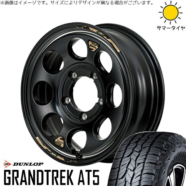 ダンロップ グラントレック AT5 215/70R16 ＋ MIDホイール x DOD ウシャリン セミグロスブラック/リム 16インチ 6J -5 5H139.7P サマー・ホイール4本セット。1枚目。