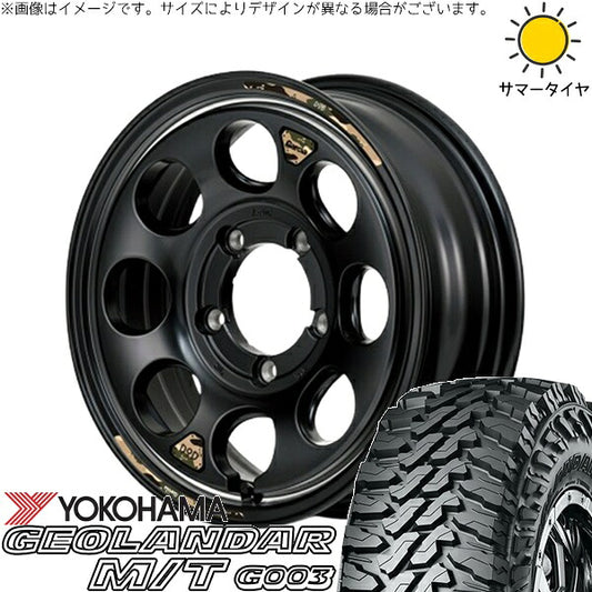 ヨコハマタイヤ ジオランダー M/T G003 (GEOLANDAR M/T G003) 225/75R16 ＋ MIDホイール x DOD ウシャリン セミグロスブラック/リム 16インチ 5.5J +20 5H139.7P サマー・ホイール4本セット。1枚目。
