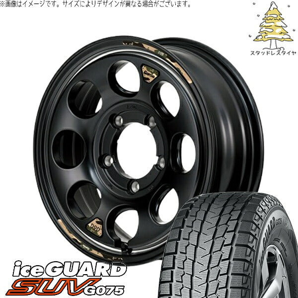ヨコハマタイヤ アイスガード SUV G075 6.50R16 ＋ MIDホイール x DOD ウシャリン セミグロスブラック/リム 16インチ 6J -5 5H139.7P スタッドレス・ホイール4本セット。1枚目。