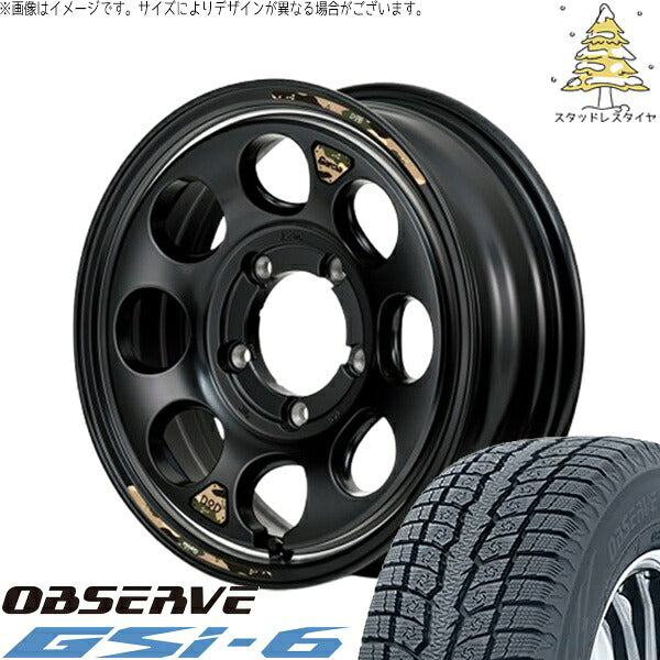 トーヨータイヤ オブザーブ Gsi-6 215/70R16 ＋ MIDホイール x DOD ウシャリン セミグロスブラック/リム 16インチ 6J -5 5H139.7P スタッドレス・ホイール4本セット。1枚目。