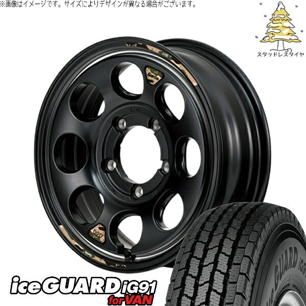 ヨコハマタイヤ アイスガード91 IG91 185/85R16 ＋ MIDホイール x DOD ウシャリン セミグロスブラック/リム 16インチ 5.5J +20 5H139.7P スタッドレス・ホイール4本セット。1枚目。