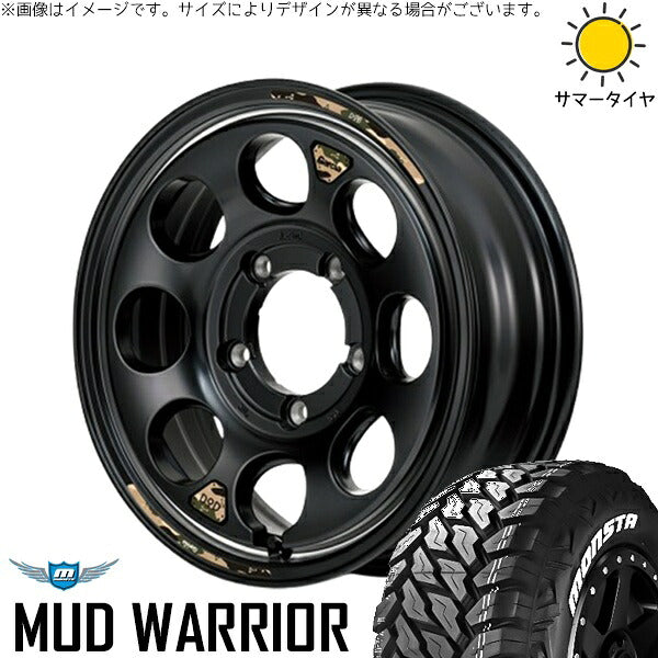 モンスタタイヤ マッドウォーリアー (MUD WARRIOR) 215/70R16 ＋ MIDホイール x DOD ウシャリン セミグロスブラック/リム 16インチ 5.5J +20 5H139.7P サマー・ホイール4本セット。1枚目。