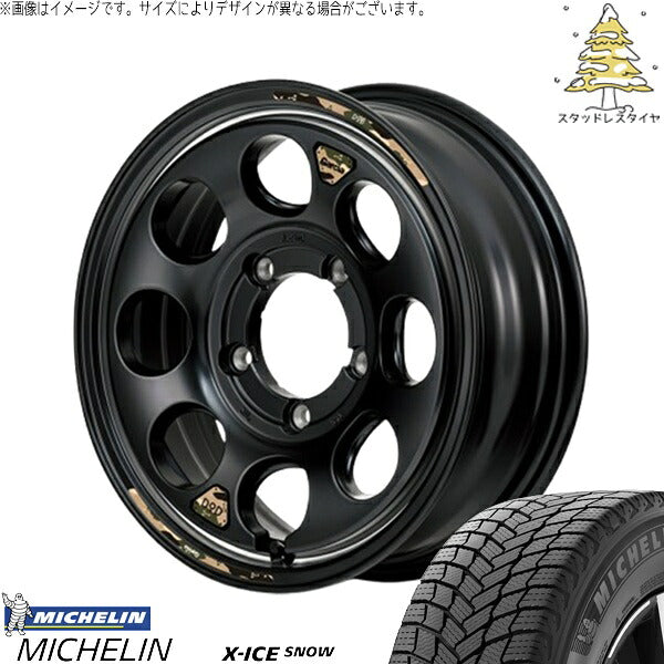 ミシュラン エックスアイス スノー 215/70R16 ＋ MIDホイール x DOD ウシャリン セミグロスブラック/リム 16インチ 6J -5 5H139.7P スタッドレス・ホイール4本セット。1枚目。