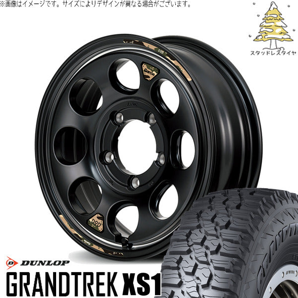 ダンロップ グラントレック XS1 215/70R16 ＋ MIDホイール x DOD ウシャリン セミグロスブラック/リム 16インチ 6J -5 5H139.7P スタッドレス・ホイール4本セット。1枚目。