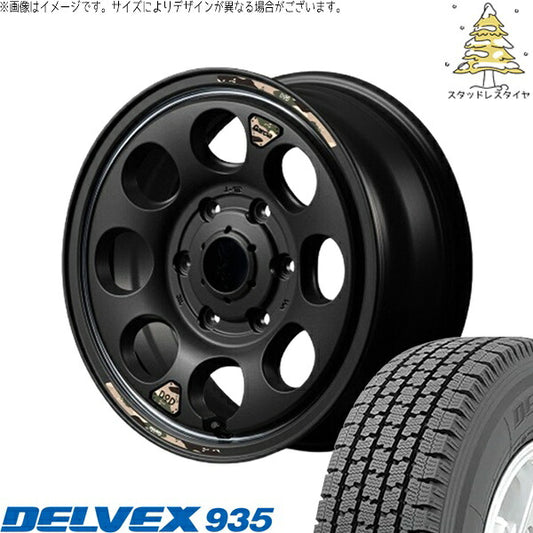 トーヨータイヤ デルベックス 935 195/80R15 ＋ MIDホイール x DOD ウシャリン セミグロスブラック/リム 15インチ 6J +33 6H139.7P スタッドレス・ホイール4本セット。1枚目。