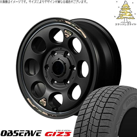 トーヨータイヤ オブザーブ GIZ3 215/70R15 ＋ MIDホイール x DOD ウシャリン セミグロスブラック/リム 15インチ 6J +33 6H139.7P スタッドレス・ホイール4本セット。1枚目。