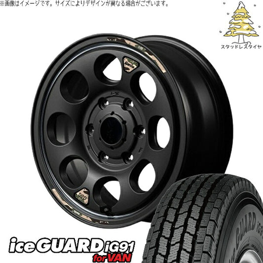 ヨコハマタイヤ アイスガード91 IG91 215/70R15 ＋ MIDホイール x DOD ウシャリン セミグロスブラック/リム 15インチ 6J +33 6H139.7P スタッドレス・ホイール4本セット。1枚目。