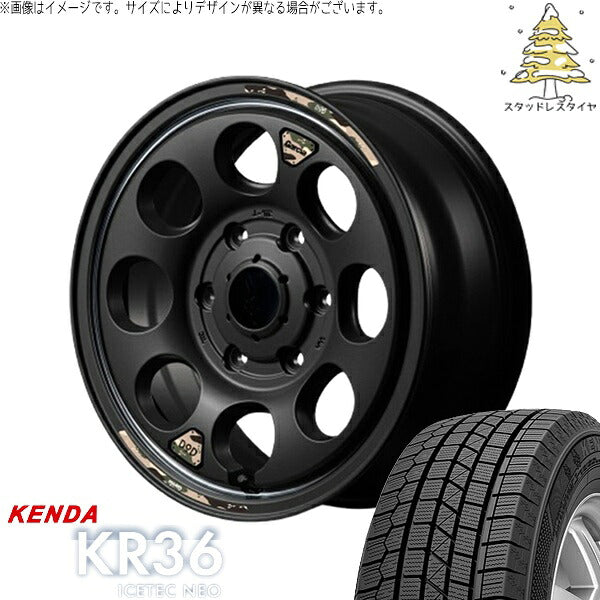 ケンダ アイステックネオ KR36 215/70R16 ＋ MIDホイール x DOD ウシャリン セミグロスブラック/リム 16インチ 6.5J +38 6H139.7P スタッドレス・ホイール4本セット。1枚目。