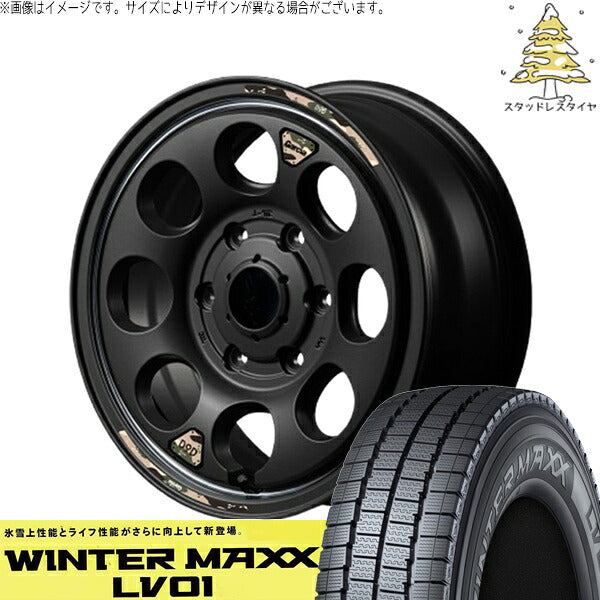 ダンロップ ウィンターマックス LV01 (WINTERMAXX LV01) 215/70R15 ＋ MIDホイール x DOD ウシャリン セミグロスブラック/リム 15インチ 6J +33 6H139.7P スタッドレス・ホイール4本セット。1枚目。