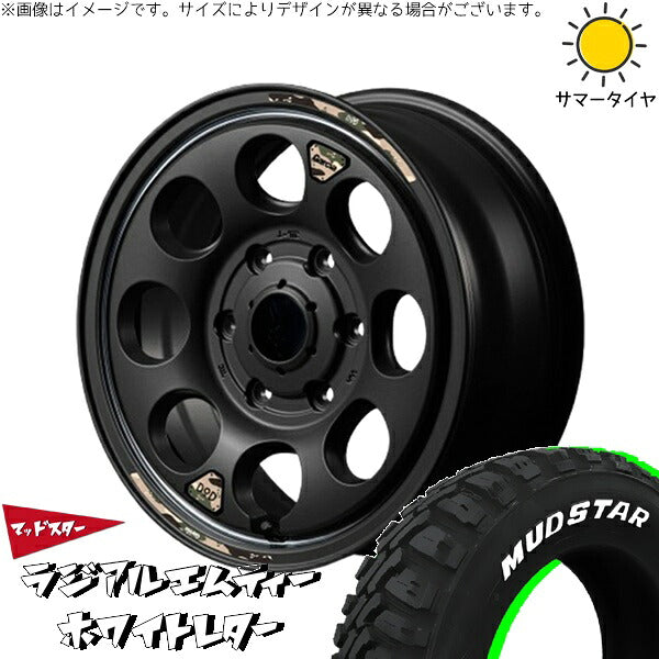 マッドスター ラジアルMT 215/70R16 ＋ MIDホイール x DOD ウシャリン セミグロスブラック/リム 16インチ 6.5J +38 6H139.7P サマー・ホイール4本セット。1枚目。