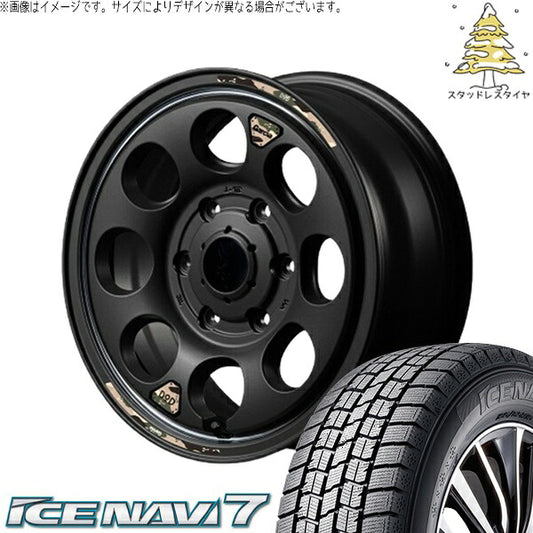 グッドイヤー アイスナビ7 215/70R15 ＋ MIDホイール x DOD ウシャリン セミグロスブラック/リム 15インチ 6J +33 6H139.7P スタッドレス・ホイール4本セット。1枚目。