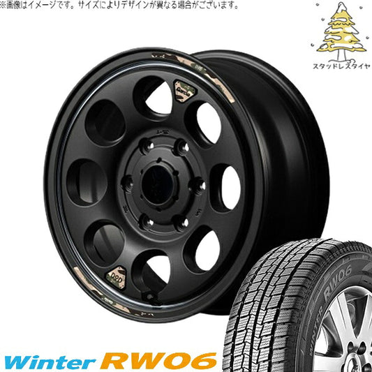 ハンコック ウィンター RW06 195/80R15 ＋ MIDホイール x DOD ウシャリン セミグロスブラック/リム 15インチ 6J +33 6H139.7P スタッドレス・ホイール4本セット。1枚目。