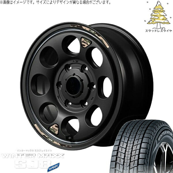 ダンロップ ウィンターマックス SJ8+ (WINTERMAXX SJ8+) 215/70R15 ＋ MIDホイール x DOD ウシャリン セミグロスブラック/リム 15インチ 6J +33 6H139.7P スタッドレス・ホイール4本セット。1枚目。
