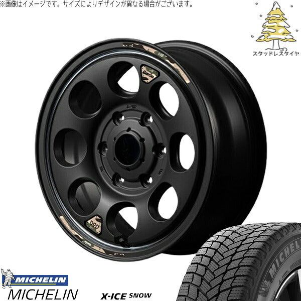 ミシュラン エックスアイス スノー 215/70R16 ＋ MIDホイール x DOD ウシャリン セミグロスブラック/リム 16インチ 6.5J +38 6H139.7P スタッドレス・ホイール4本セット。1枚目。