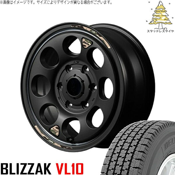 ブリヂストン ブリザック VL10 195/80R15 ＋ MIDホイール x DOD ウシャリン セミグロスブラック/リム 15インチ 6J +33 6H139.7P スタッドレス・ホイール4本セット。1枚目。