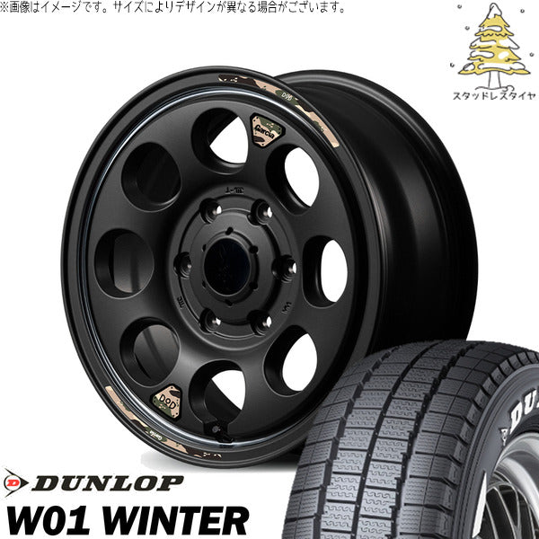 ダンロップ W01 WINTER 215/65R16 ＋ MIDホイール x DOD ウシャリン セミグロスブラック/リム 16インチ 6.5J +38 6H139.7P スタッドレス・ホイール4本セット。1枚目。
