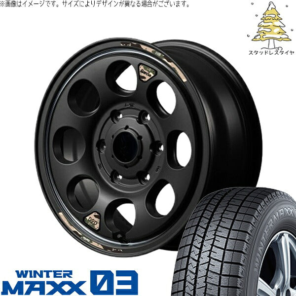 ダンロップ ウィンターマックス03 215/65R16 ＋ MIDホイール x DOD ウシャリン セミグロスブラック/リム 16インチ 6.5J +38 6H139.7P スタッドレス・ホイール4本セット。1枚目。